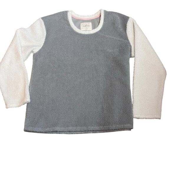 Cuddl Duds Women’s Sherpa Fleece Top Large Gray/White Casual Comfy Relax Boxy - Picture 3 of 7